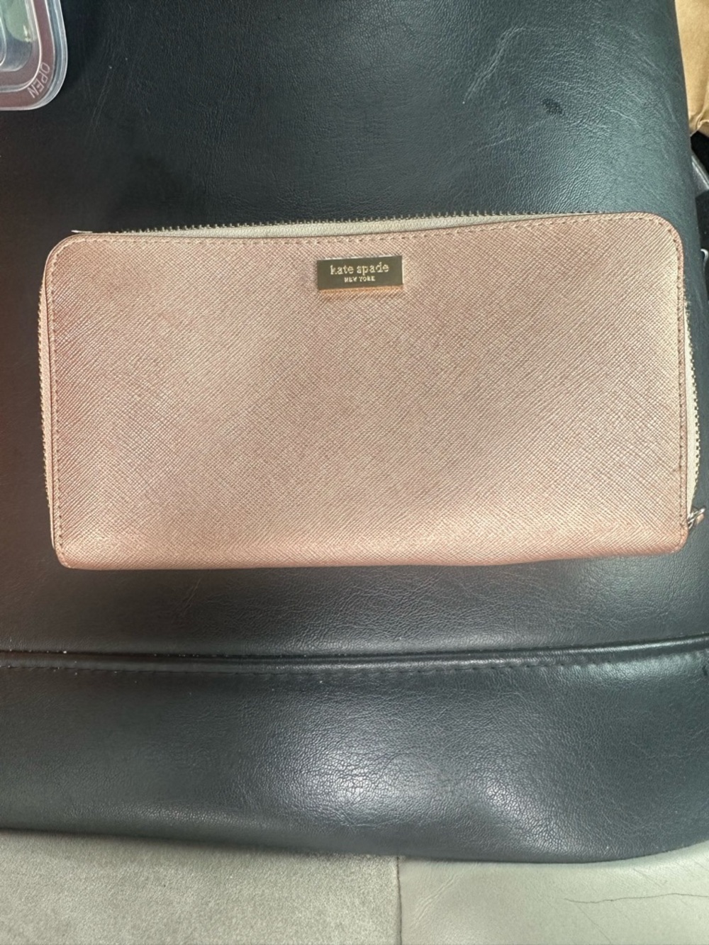 kate spade Metallic Rose Gold Saffiano Zip Wallet